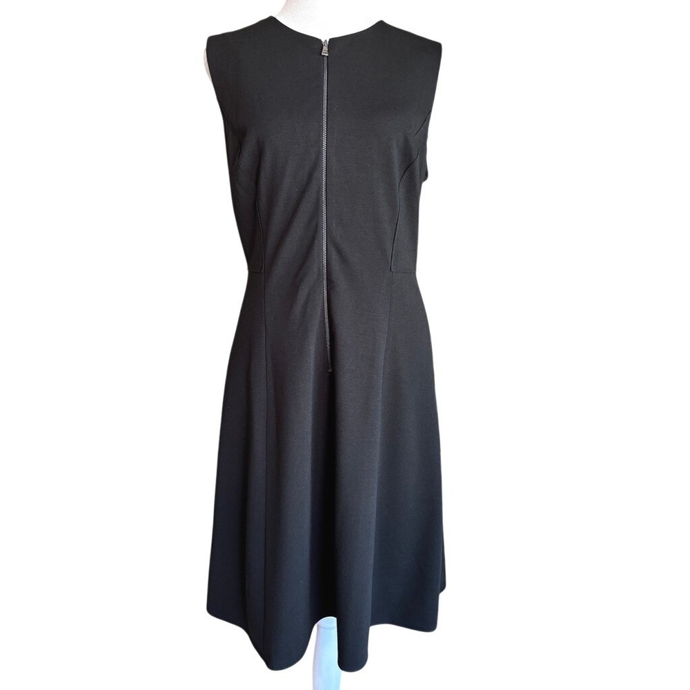 Tahari Dress Sz 10 Black‎ Sleeveless Front Zip Fit Flare Formal Prof FuneralNWT